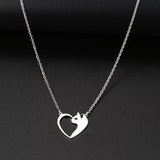 Women's Fashion Jewelry Stainless Steel Necklaces Heart Cat Hollow Pendant Choker Clavicle Chain Charm Fashion Necklaces For Women Jewelry Girls Gifts