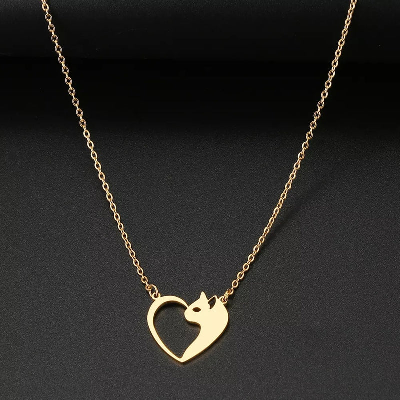 Women's Fashion Jewelry Stainless Steel Necklaces Heart Cat Hollow Pendant Choker Clavicle Chain Charm Fashion Necklaces For Women Jewelry Girls Gifts