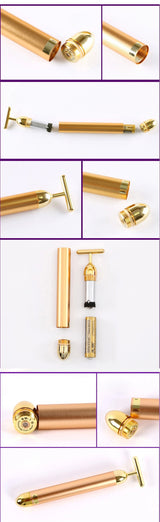 Face 24K Gold Vibration Pulse Beauty Bar Firming Facial Roller Massager Stick Lift Skin Tightening Wrinkles Pen